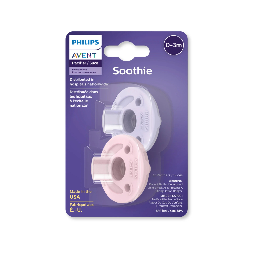 Chupeta Philips Soothie Avent Calmante 0-3 meses Kit com 2 unidades Lilás e Rosa Pastel Importada