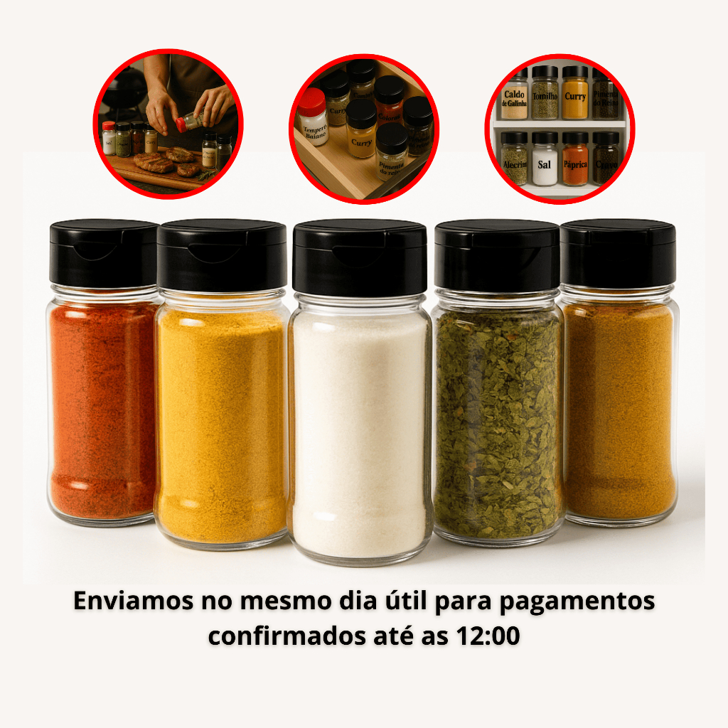 Kit 20 Potes Tempero 200ml Reforçado para sua Cozinha + Envio Imediato + Etiquetas Personalizadas
