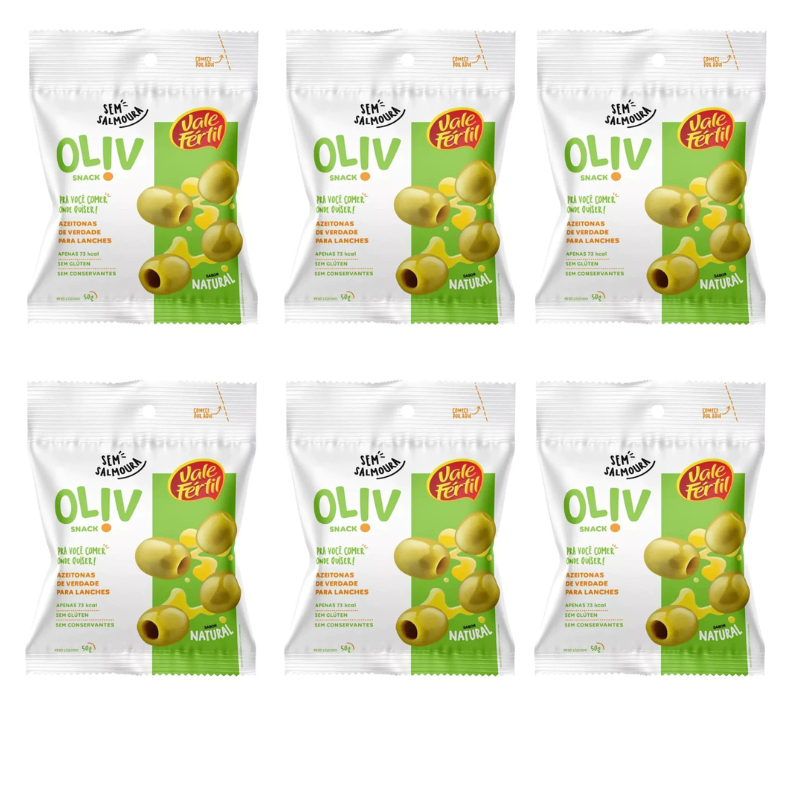 Kit c/ 06 Snack Azeitona Sem Caroço Natural 50g Vale Fértil