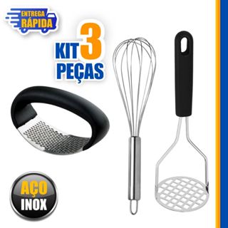 KIT Utensílios de cozinha 1 Amassador de Batatas e 1 de Alhos e 1 Batedor de Ovo Fouet Fue 30cm em Oferta na Shopee