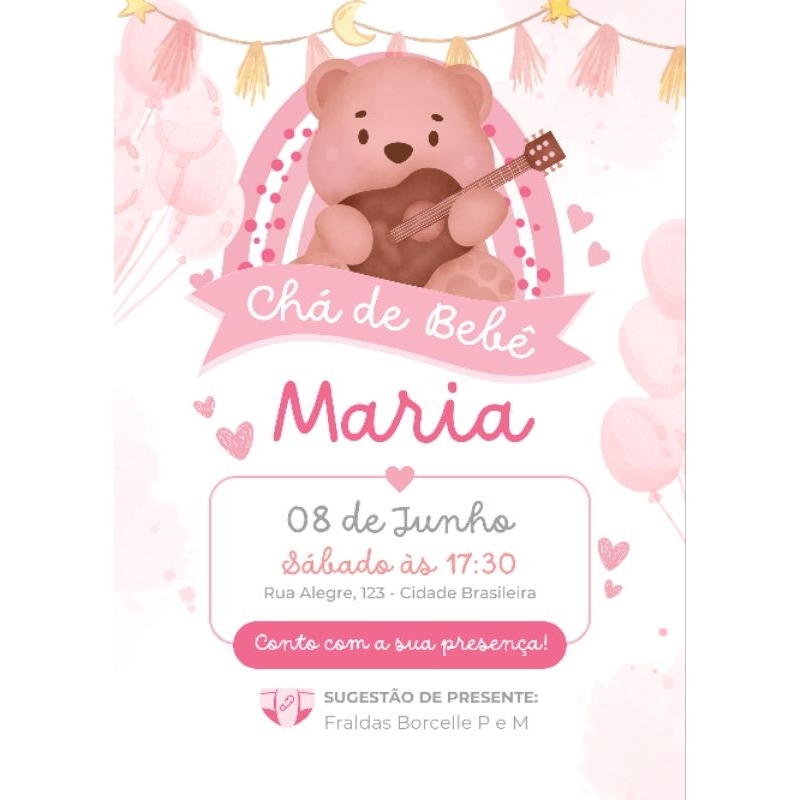 Convite para chá de bebê - Convite para chá revelação - Personalizado - tamanho A6