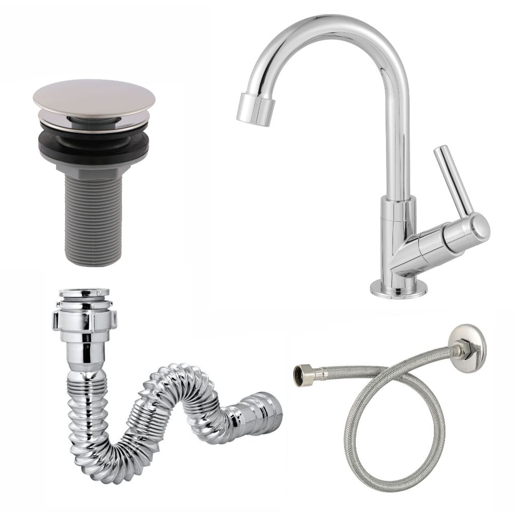 Kit Completo para Cuba de Banheiro Torneira Cromada 3/4 ABS Válvula 7/8 Sifão e Engate Flexível 40cm em Oferta na Shopee