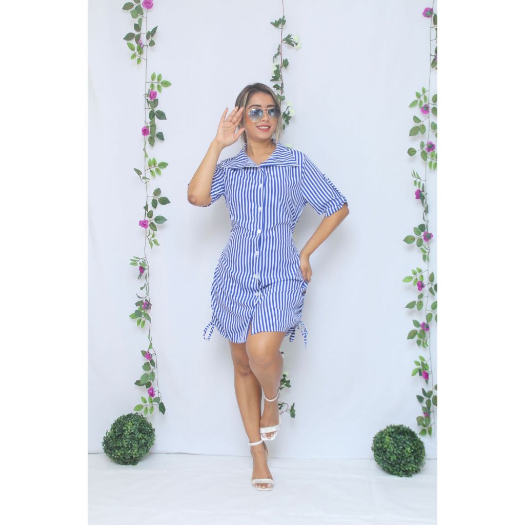 Vestido Chamise Social Feminino em Tecido Crepe Listrado – Estilo Casual e Sofisticado em Oferta na Shopee