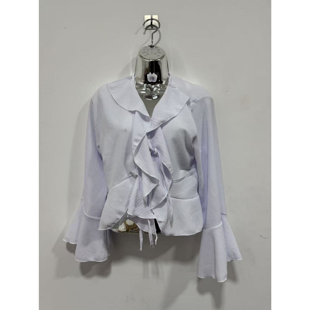 Blusinha Bata Cropped Feminina Manga Longa Babados Fluido Estilo Casual Boho Chic 2025 em Oferta na Shopee