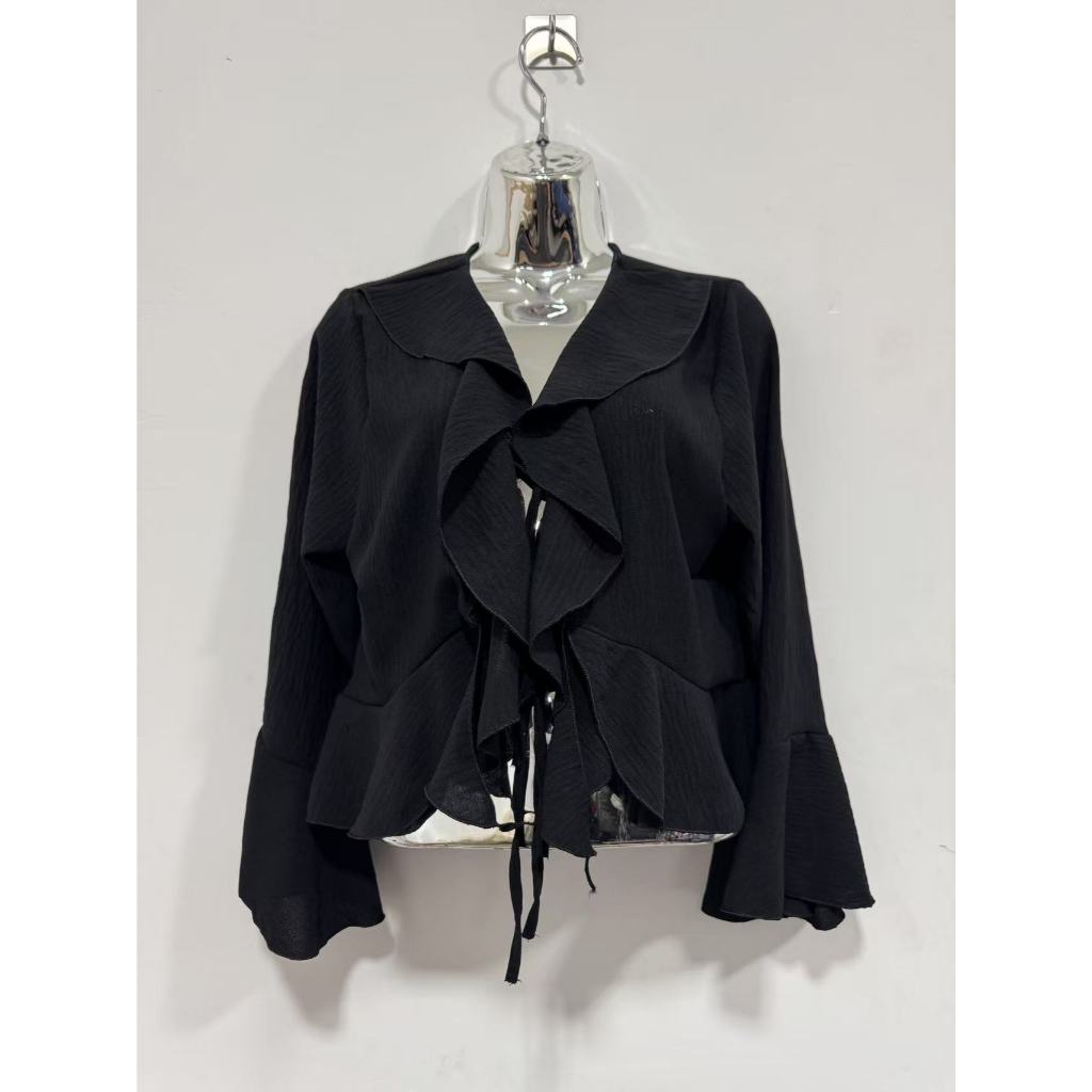 Blusinha Bata Cropped Feminina Manga Longa Babados Fluido Estilo Casual Boho Chic 2025 em Oferta na Shopee