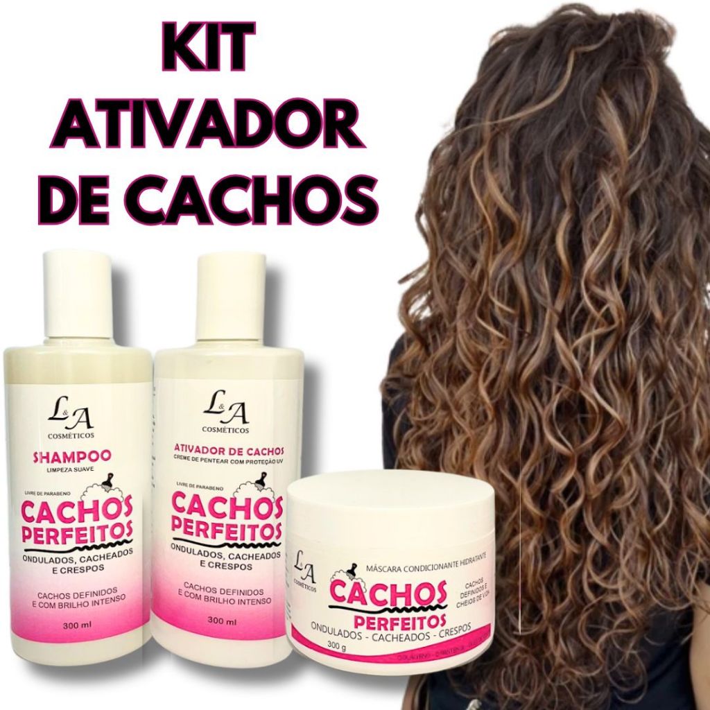 Combo Cachos Perfeitos Shampoo Condicionador e Máscara Hidratante Ativador de cachos 3x300g