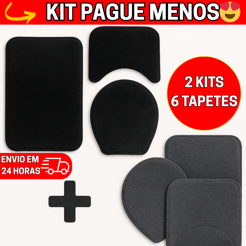 Kit 2 Conjuntos Tapete Jogo de Banheiro 6 PEÇAS Antiderrapante Luxo Felpa Aveludada Com Solado Promo