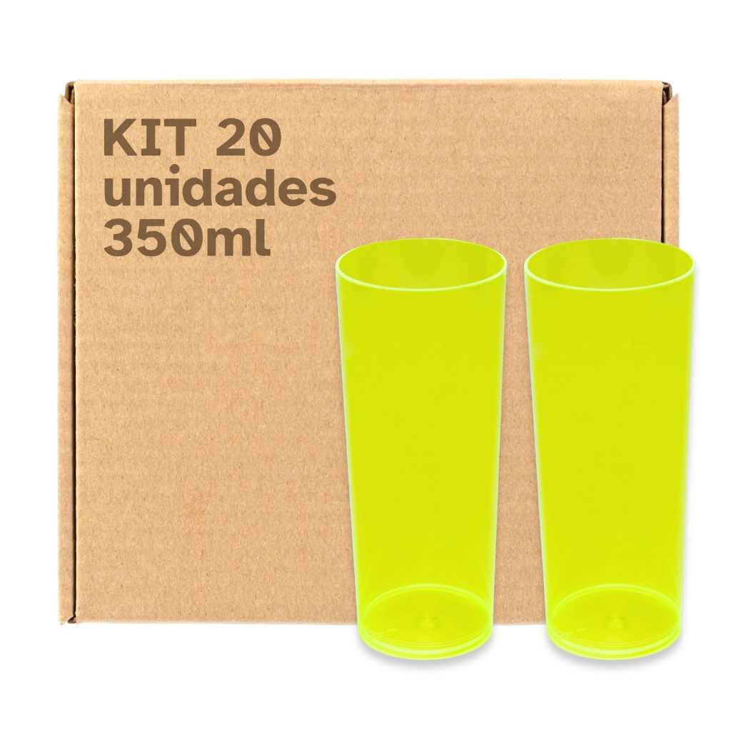 Kit 20 Copos Plásticos Long Drink 350ml Fabricante Atacado Barato Festa Personalizável Varejo Reutilizável Resistente