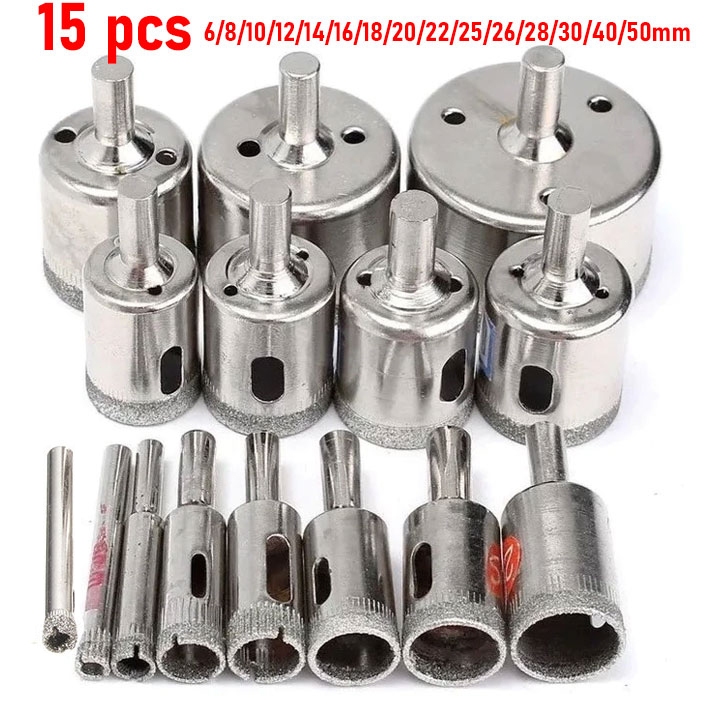 Broca Serra Copo Diamantada Para Cerâmica Piso Vidro Porcelanato - 6mm à 50mm 15peças