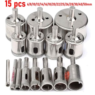 Broca Serra Copo Diamantada Para Cerâmica Piso Vidro Porcelanato - 6mm à 50mm 15peças em Oferta na Shopee