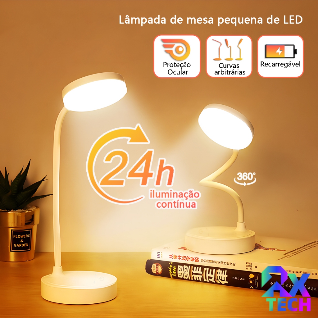 Lampada De Estudo Sem Fio Com Cabeça Ajustável Em 360 Graus Luminária Portátil Com Bateria Recarregável