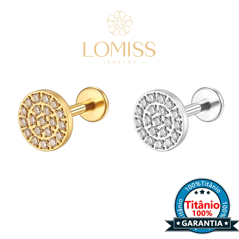 Piercing Helix Conch Labret Titânio Pvd Redonda De Zircônia em Oferta na Shopee