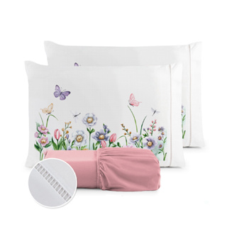 Jogo de Lençol Casal Padrão Fronha Estampada Micropercal 400 Fios Ponto Palito - Borboletas em Oferta na Shopee