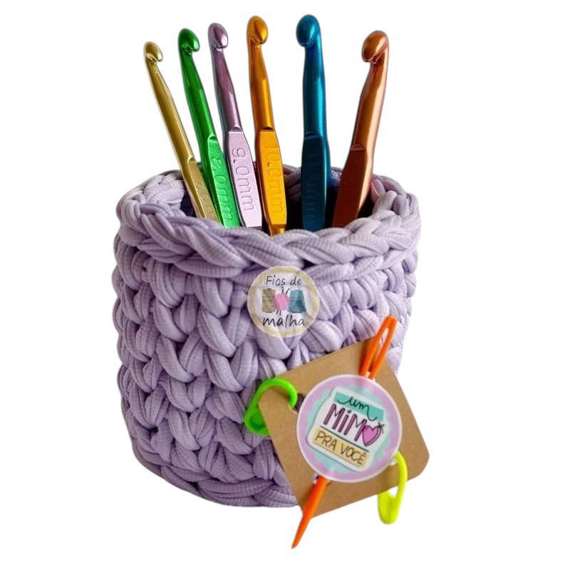 6 Agulhas de Crochê 7 a 12mm p/ fio de malha, organizador, agulha tapeceiro, marcadores de ponto em Oferta na Shopee