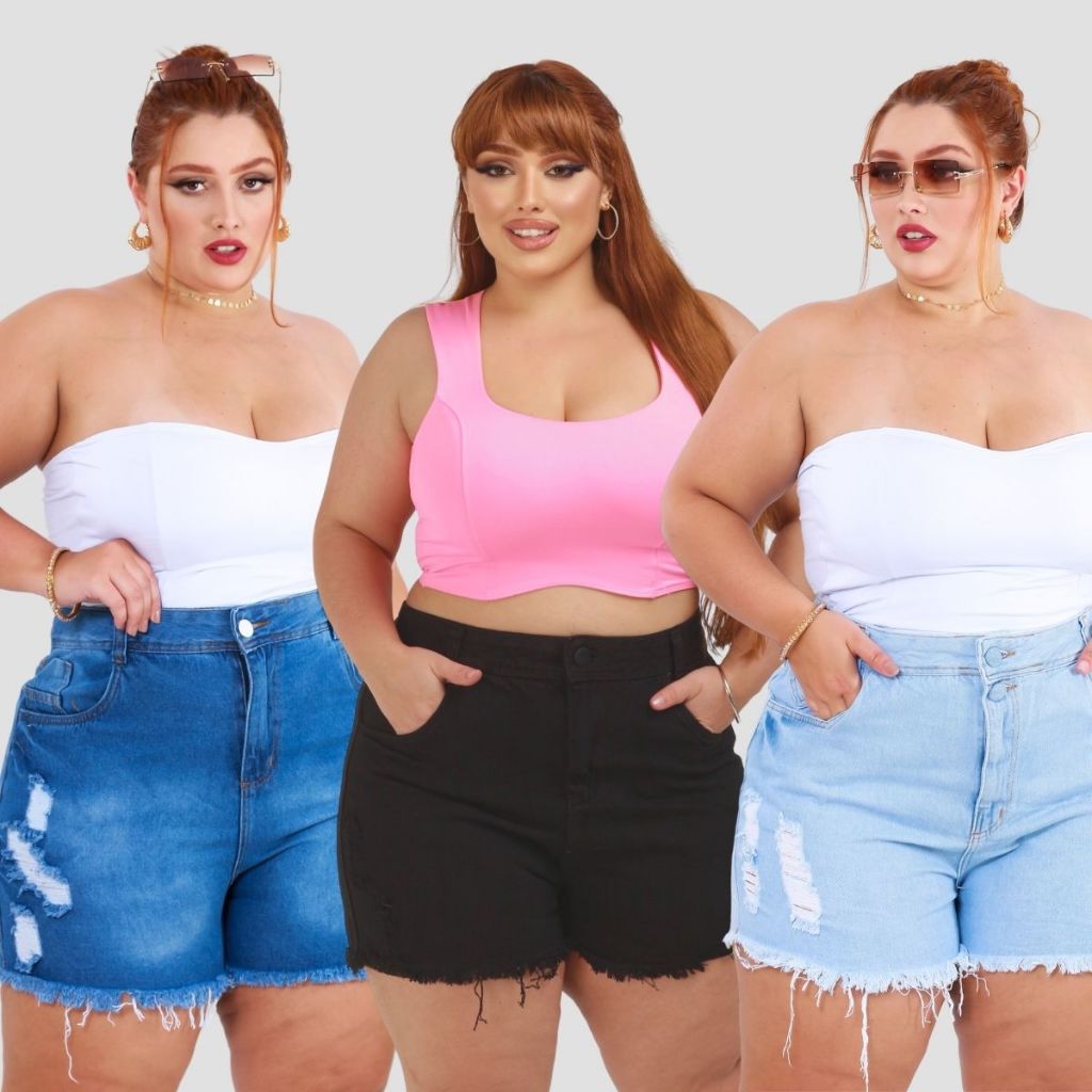 Short Jeans Feminino Hotpants Plus Size Cintura Alta Confortável Casual Moderno Modelador