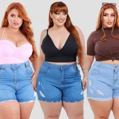 Short Jeans Feminino Cintura Alta Plus Size Soltinho Moderno Folgado Confortável