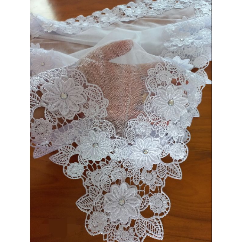 Véu CCB RENDA 3D sophia renda  LARGA guipir algodão COM STRASS ou pérolas