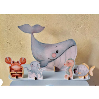 KIT DISPLAY MDF MESA E CHAO FUNDO DO MAR AQUARELA