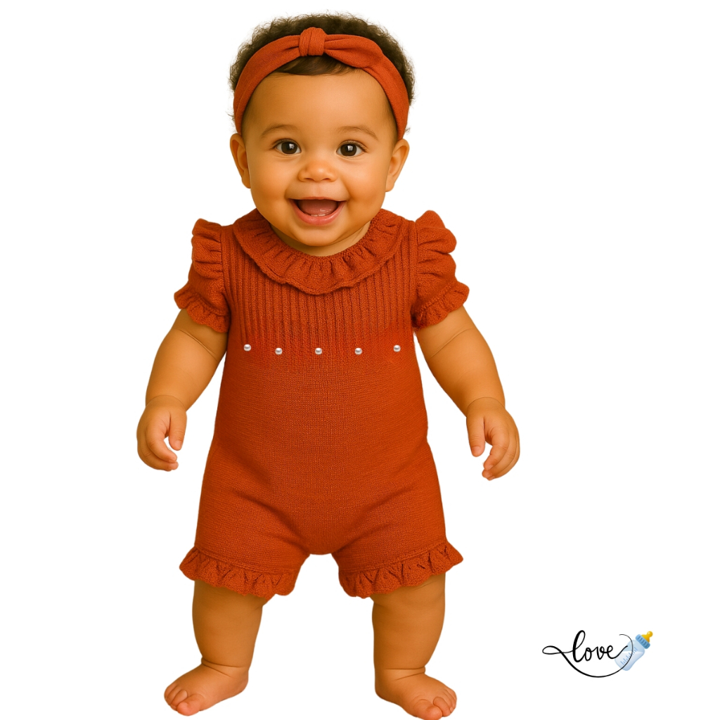 Romper Macacão Pérolas de Tricô Vestido saia Jardineira body Bebê enxoval saída de Maternidade