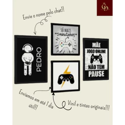 Quadros decorativos 4 peças Tema Gamer Personalizado com o nome que vc enviar - Lindo e delicado em