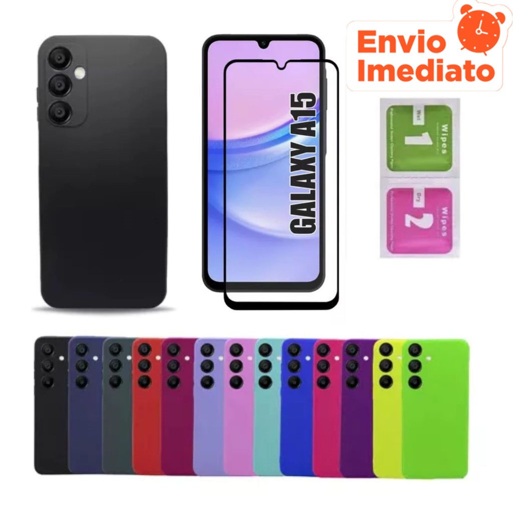 Pelicula Vidro 3D Samsung A14/A15/A16/A24/A25/A34/A35/A54/A55 + Capinha Aveludada Veludo Colorida Capa