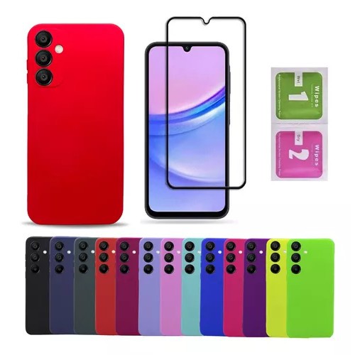 Pelicula Vidro 3D Samsung A05/A05S/A14/A15/A24/A25/A34/A35/A54/A55 + Capa Aveludada Colorida Capinha