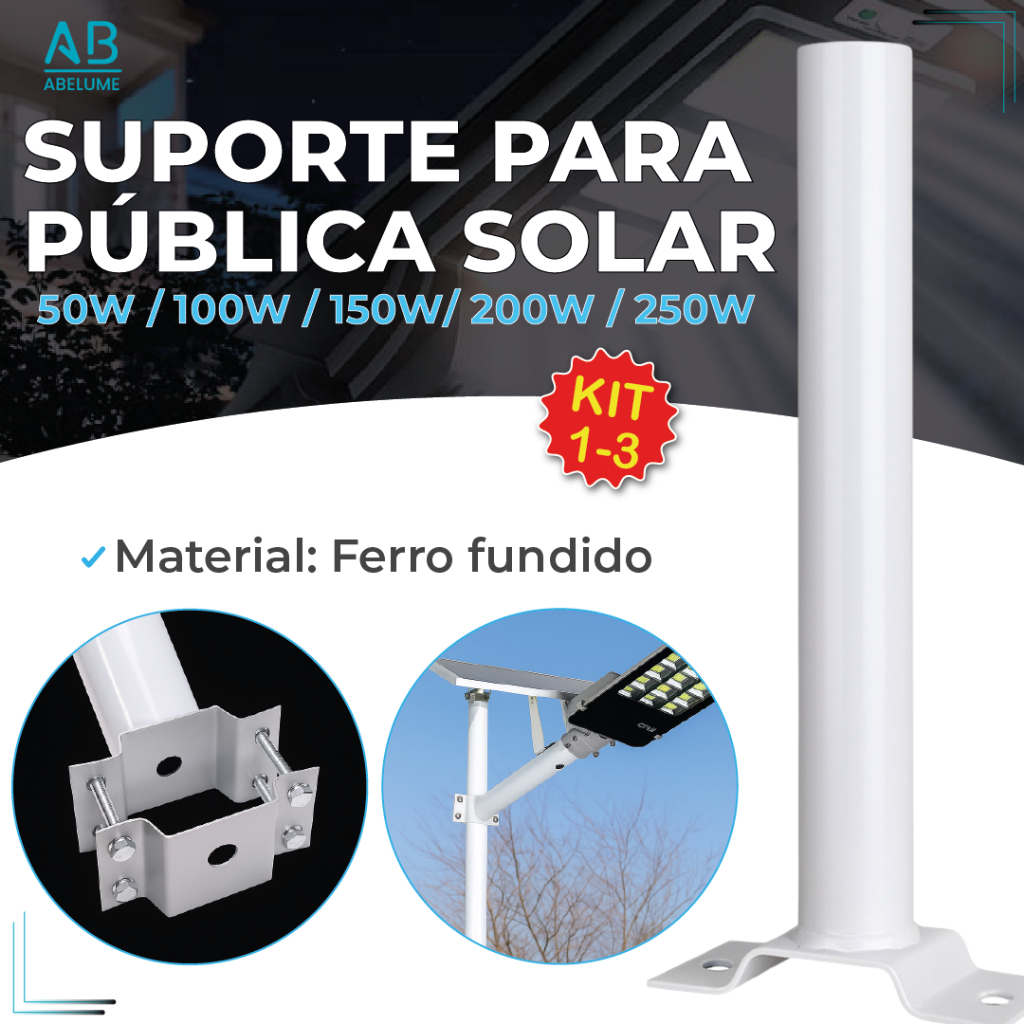 Suporte para Luminária Pública Branco Poste Tubo Ferro Fundido 200W 150W 100W 50W Braço de Metal em Oferta na Shopee