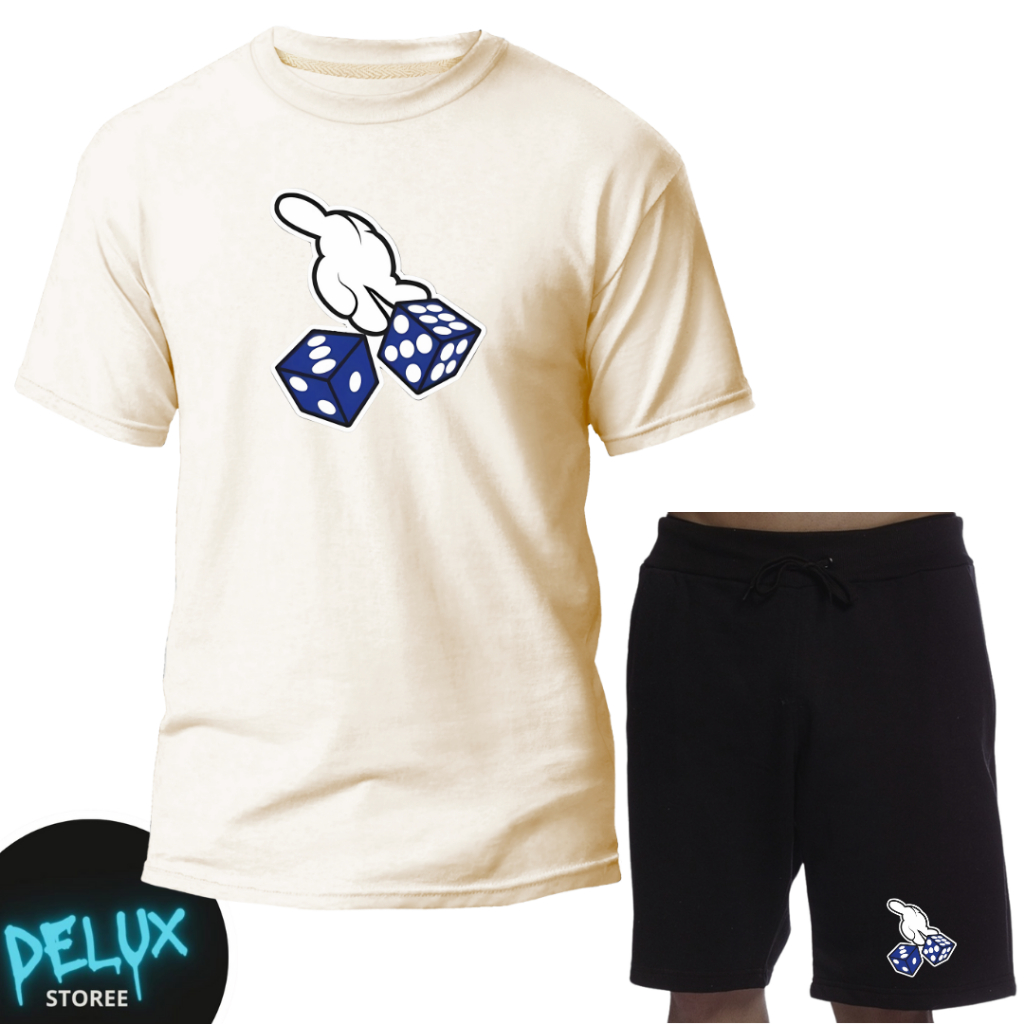 Kit Conjunto Masculino Camiseta e Short Moletinho Jogando Dado Estampado Lançamento 2025 Promoção
