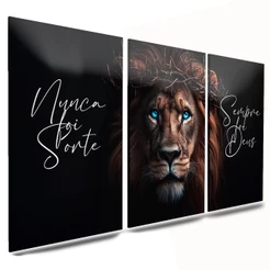 kit quadros decorativo grande sala leão coroa frases nunca foi sorte 120x60