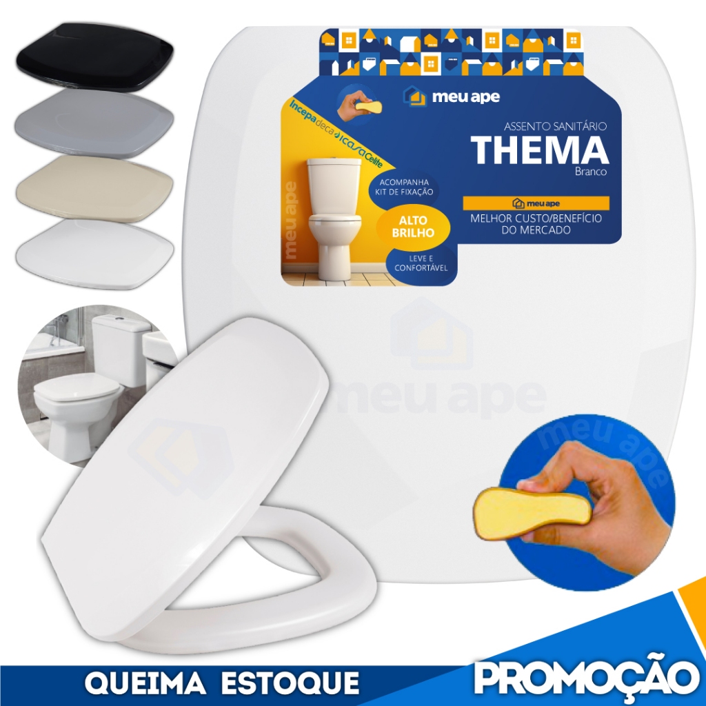 Assento Sanitário Tampa Vaso Almofadado Básico Thema Incepa Íris Onix Hawaii Modialle Versa Agnes-T em Oferta na Shopee