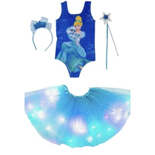 fantasia infantil cinderela kit 3 peças varinha tiara saia tule com led luzes Body bore colan carnaval aniversári. em Oferta na Shopee