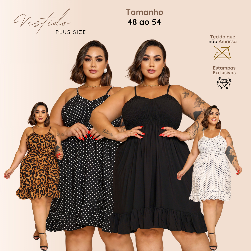 Vestido Curto Plus Size Lastex Alça Regulável Soltinho Moda