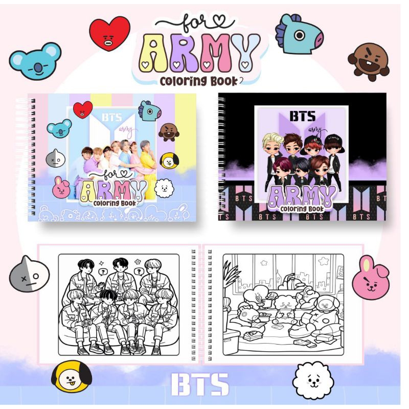 Livro de Colorir BTS Com Capa Dura, Caderno de Desenho Pintura 50 Páginas