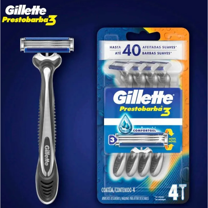 Aparelho de Barbear Gillette Prestobarba 3 com 4 unidades (Leve 4 Pague 3) em Oferta na Shopee