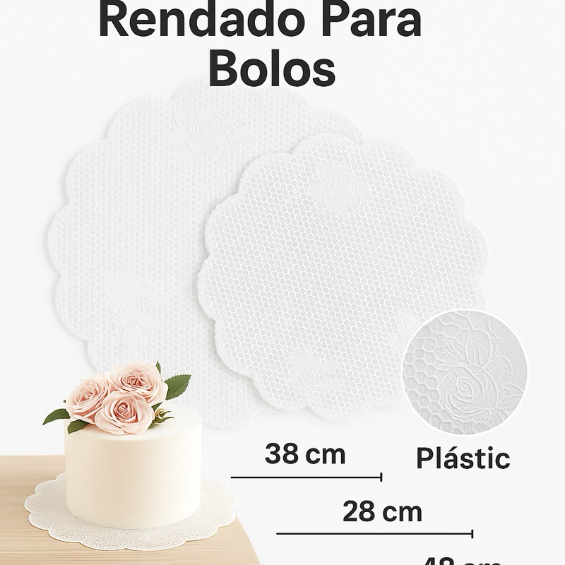 Kit 100 Tapete Poli Renda Bolo Confeitaria Redondo 28cm 38cm 48cm Festa