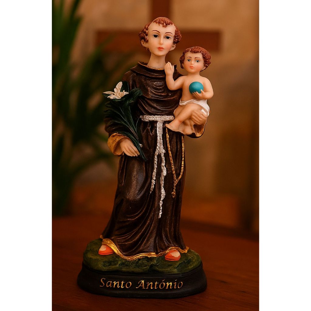 Santo Antônio Escultura Resina Imagem 15cm Santo Casamenteiro Estatua Religiosa Fino Acabamento Top.