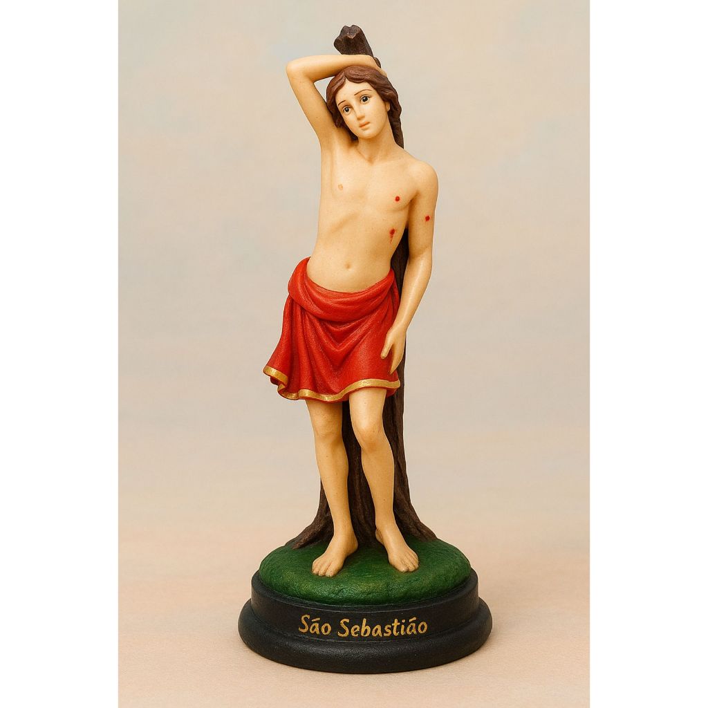 Escultura São Sebastião Imagem Religiosa 15 Cm Resina Santo Estátua Pintada a Mão Rica Em Detalhes .