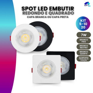 Kit 10-20 Spot Led 7w Redondo e Quadrado Branco e Preto Luz Branco Frio, Quente, Neutro Bivolt em Oferta na Shopee