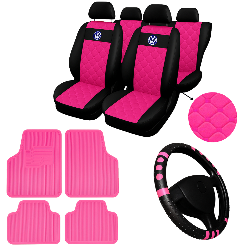 Kit Capa Automotivos Banco Couro Volkswagen Fox Santana Voyage Gol + tapete vermelho azul rosa
