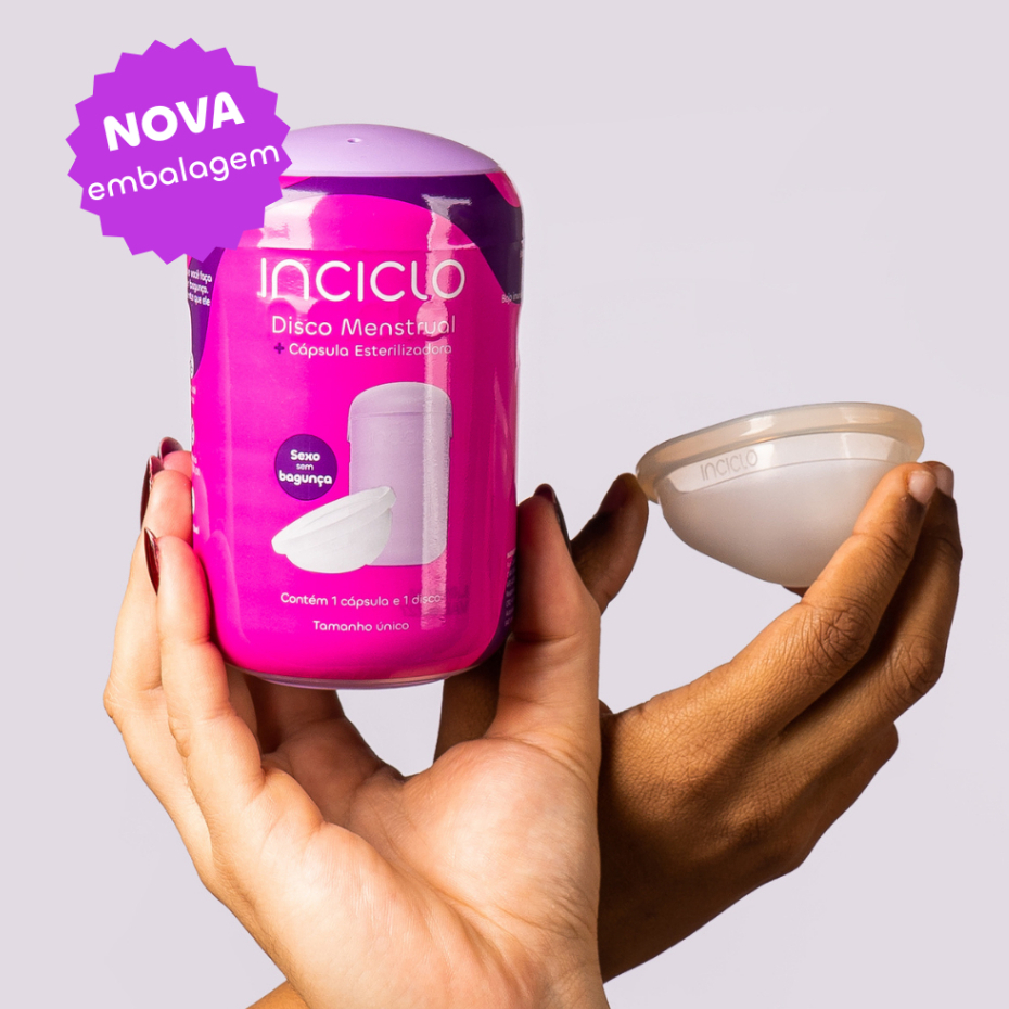 Disco Menstrual Inciclo + Cápsula Esterilizadora Inciclo Reutilizável Silicone Hipoalergênico Macio
