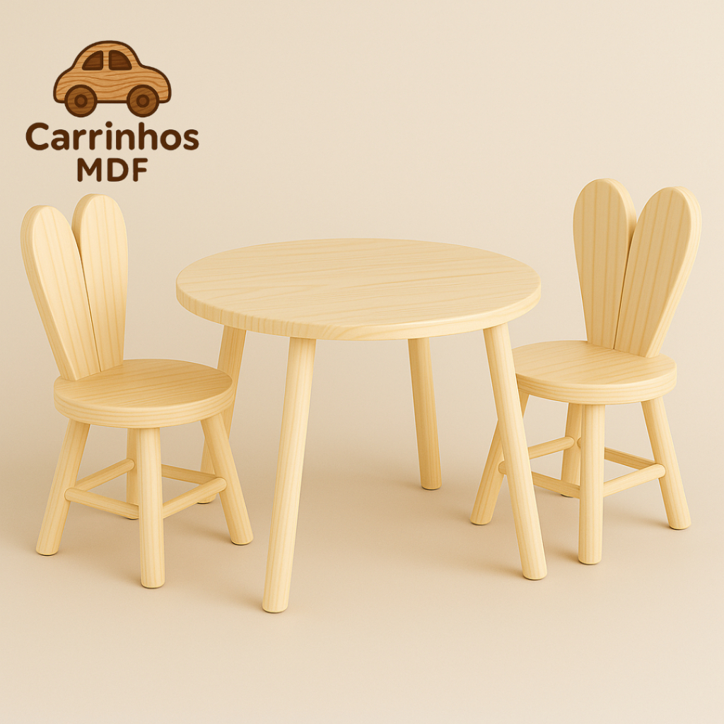 Mesa Infantil Redonda 50 cm Pinus com 2 cadeiras 30 cm