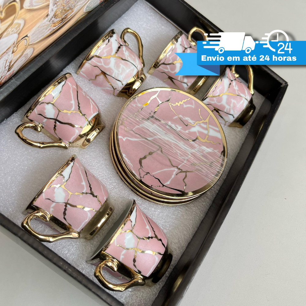 Xícara de café kit com 12 peças de Cerâmica em porcelana Todas Estampas
