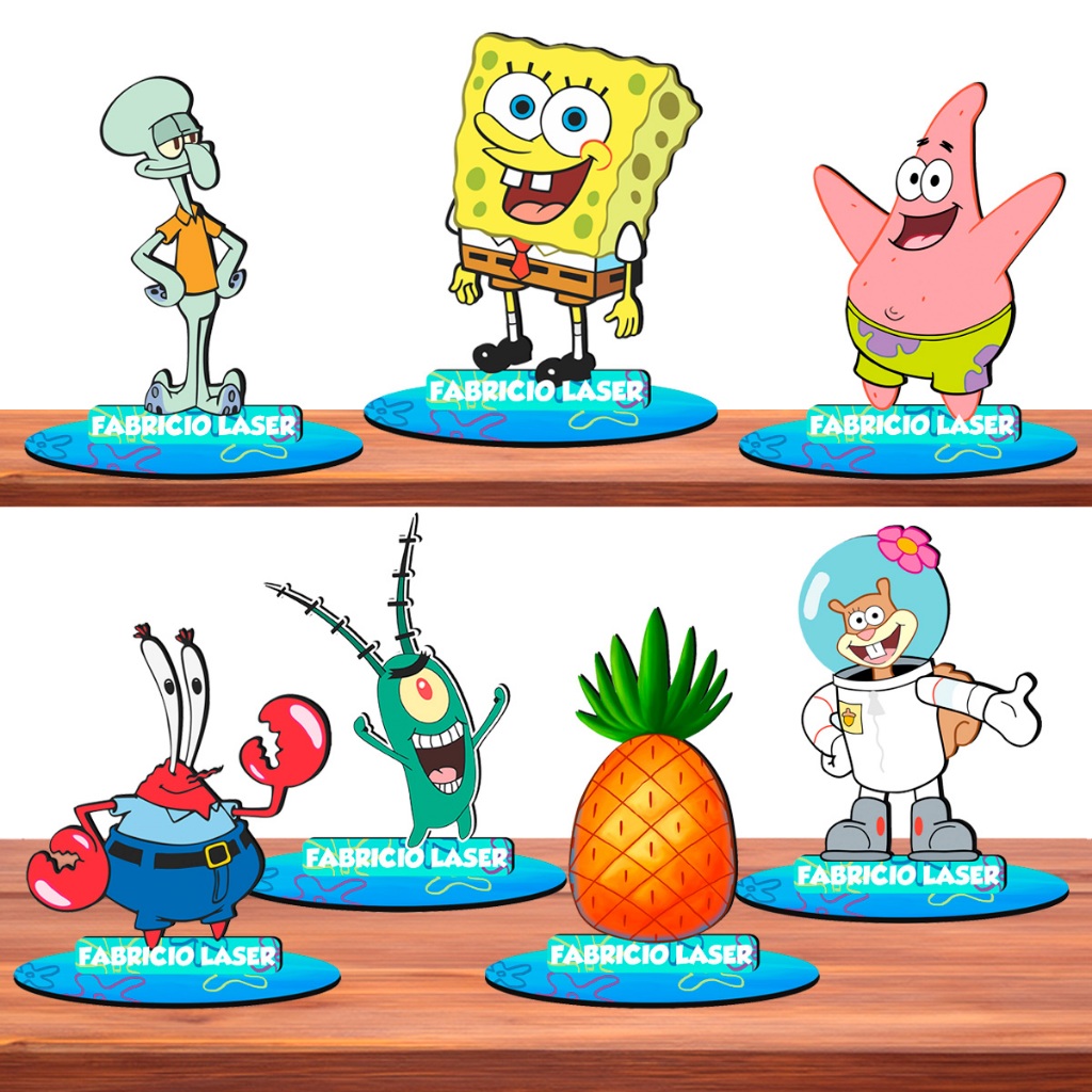 Centro De Mesa  Bob Esponja Personalizado Nome e Idade 10 cm Lembrancinha Aniversário Festa Enfeite