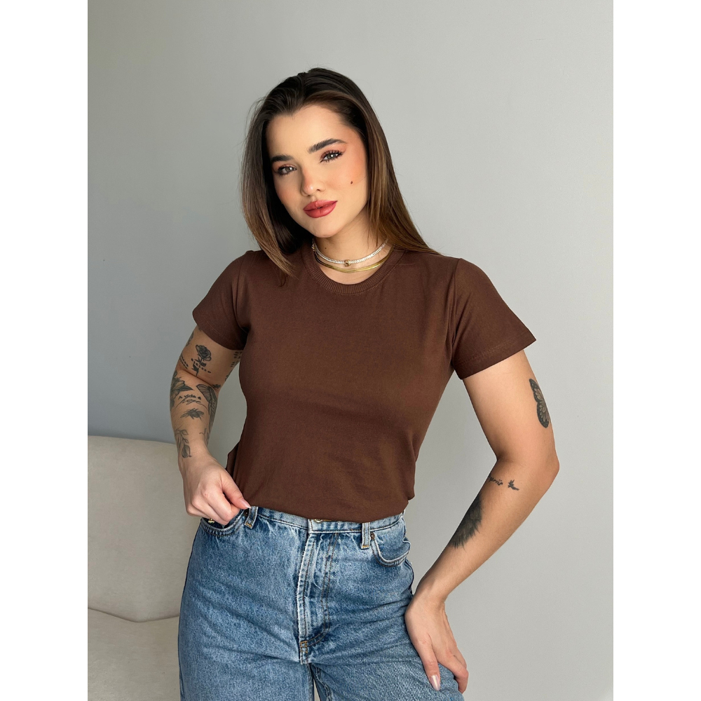 Blusa Gola O Feminina Básica Lisa Manga Curta 100% Algodão