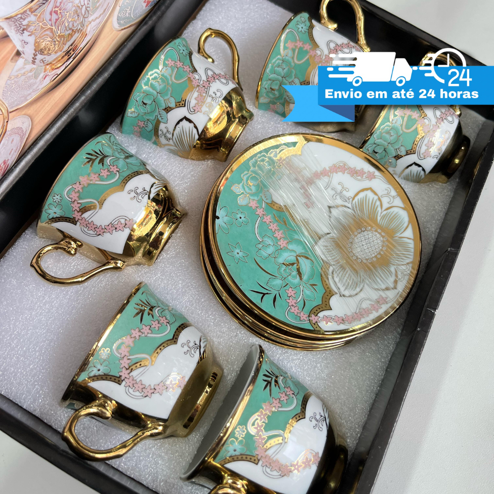 Jogo Xícara de café kit com 12 peças de Cerâmica em porcelana top10