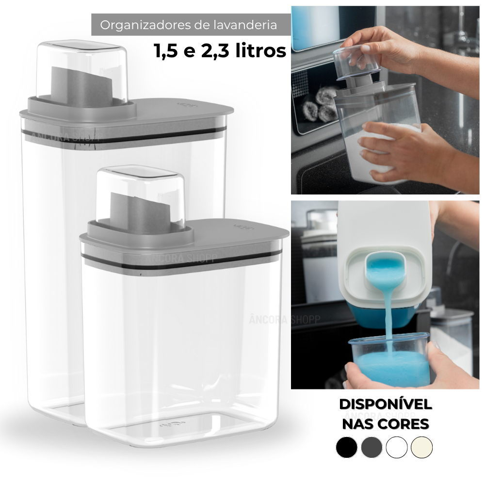 Kit Dispenser Organizador de Lavanderia 2,3 + 1,5 L Acrílico AMACIANTE SABÃO EM PÓ SABONET...