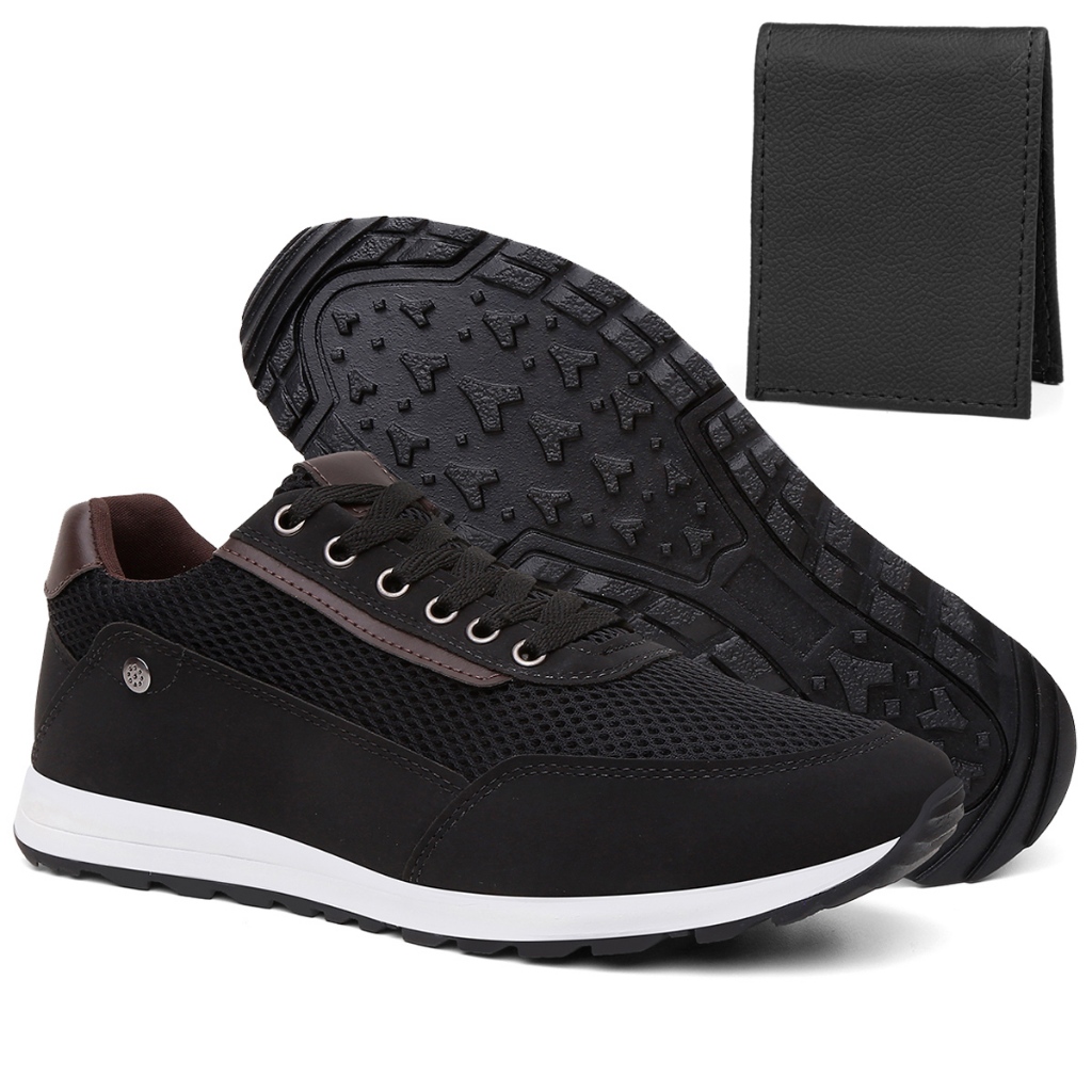 Kit Tenis Masculino Sapatenis Jogging Casual Elegante Premium + Carteira Moderna Slim Porta Cartões Promoção