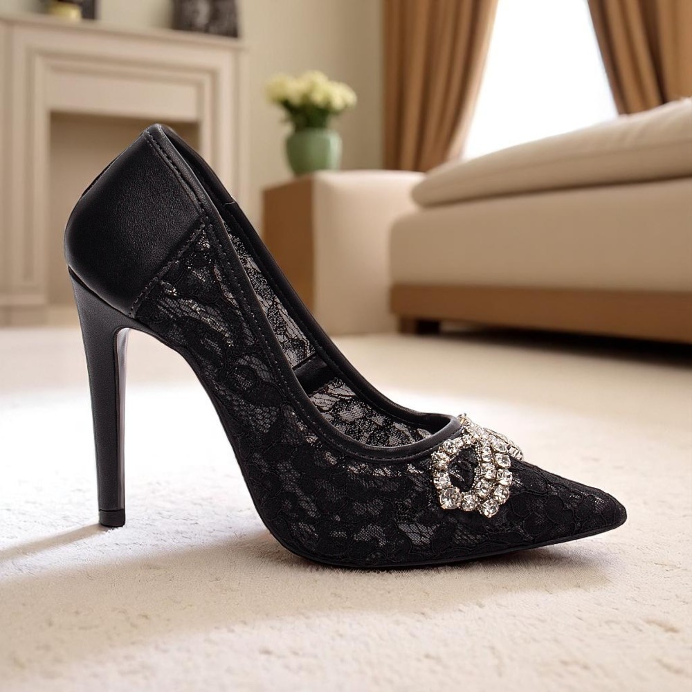 Scarpin Preto Salto Alto Fino Agulha 12cm Luxo Strass Pedraria Sapato Elegante Feminino Torricella