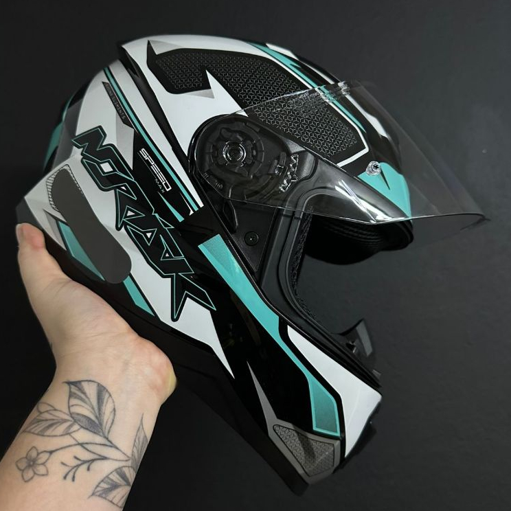 CAPACETE BARATO ENTRADA NORISK RAZOR SPEEDMAX ESPORTIVO MASCULINO PRETO VERDE E BRANCO + BRINDE TOP em Oferta na Shopee