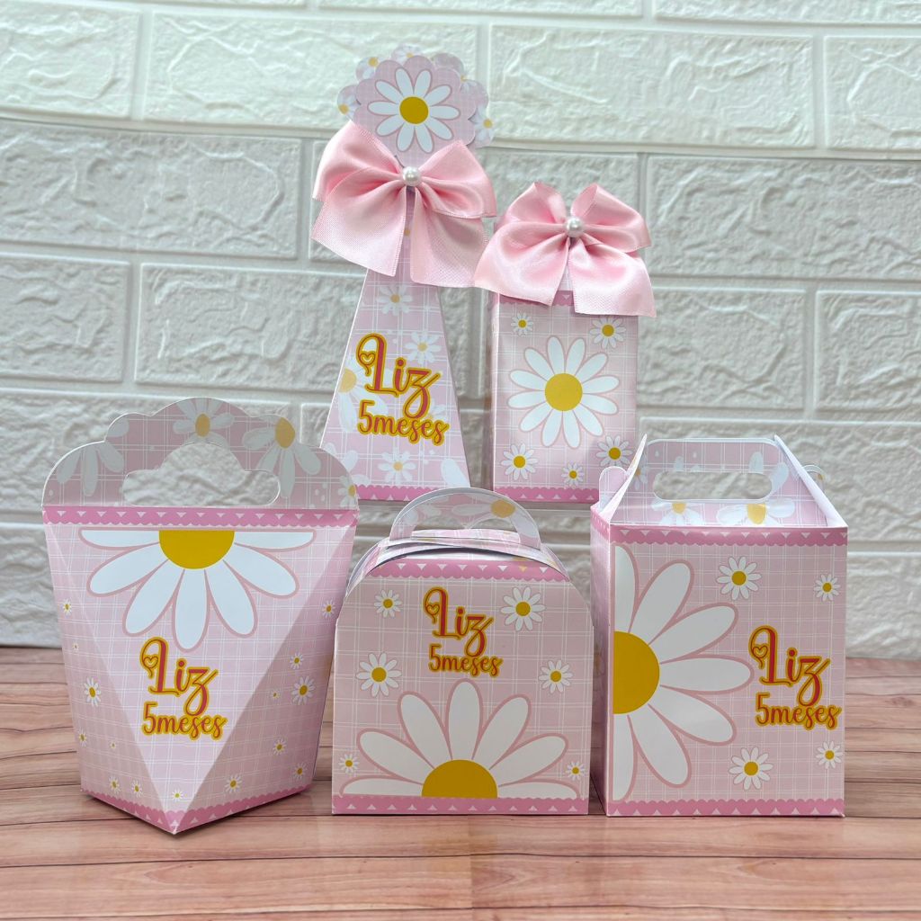 Kit Caixinhas Personalizadas Margarida Rosa Lembrancinhas Festa Aniversário